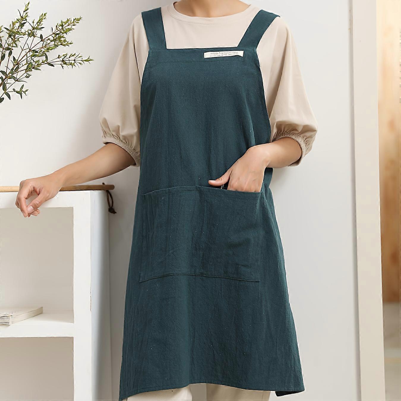 1pc Of Linen Apron, Cross Strap Apron With Pockets, Chef Uses Apron For Gardening, Cooking, Baking, Flower Shop Painting, Barista, Work Clothes