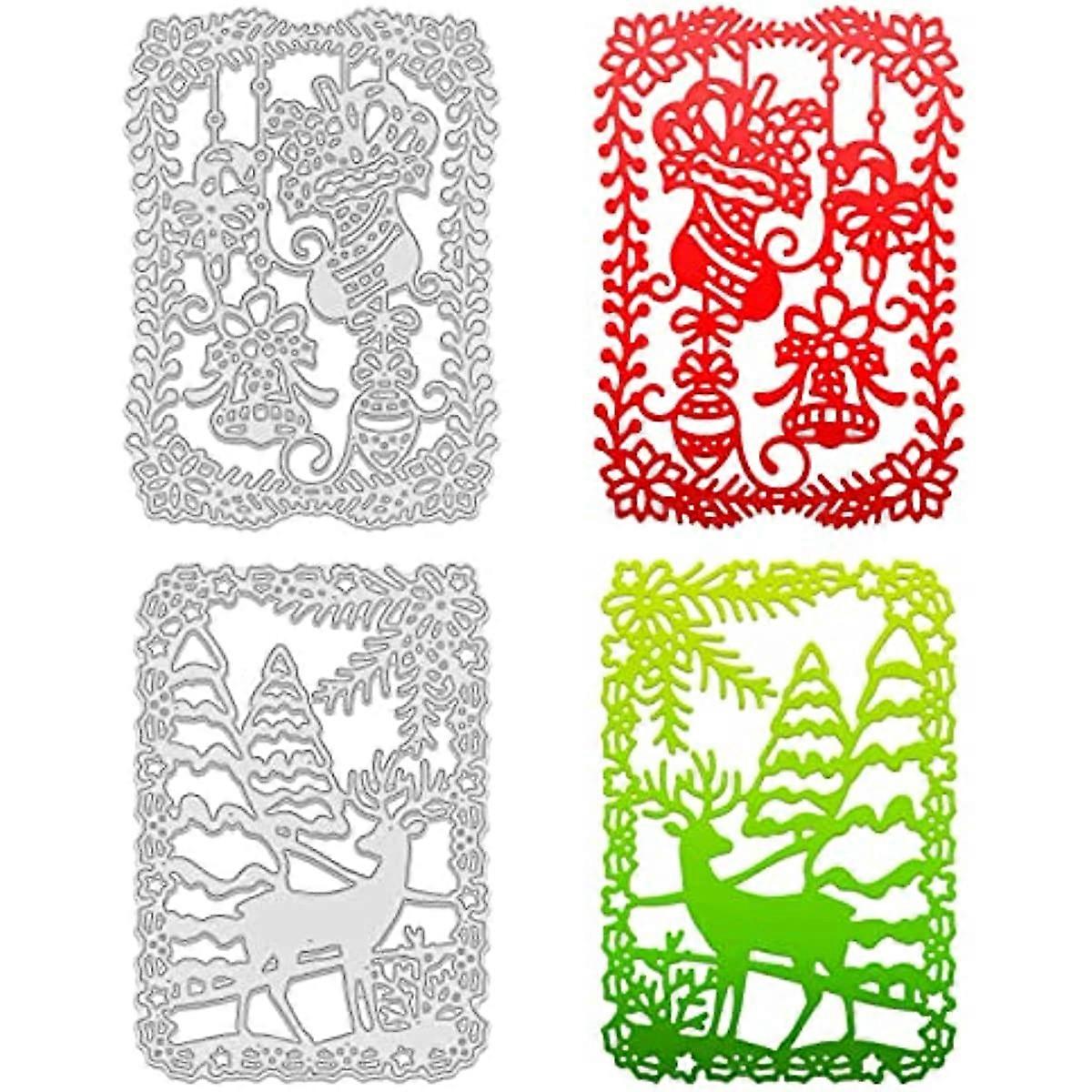 2pcs Christmas Themed Metal Cutting Dies Christmas Socks Candy Canes Bells Deer Template Molds for DIY Scrapbooking Christmas Greeting Cards Making Al