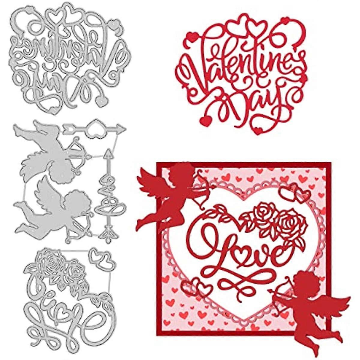 Love Theme Cutting Dies Cupid Carbon Steel Die Cuts Happy Valentine's Day Embossing Stencil Template for Card Making Scrapbooking Valentine's Day Deco