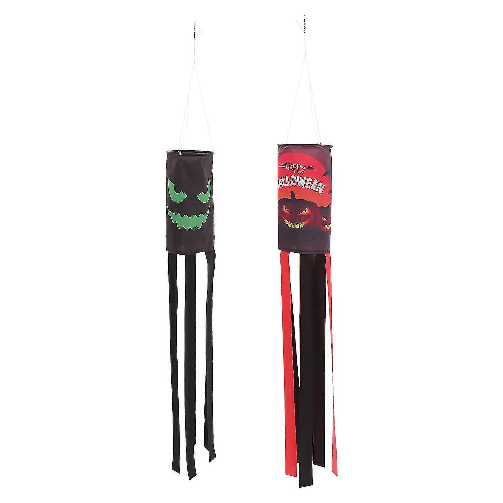 2pcs Halloween Windsock Spooky Funny Halloween Hanging Windsock Decorative Flag