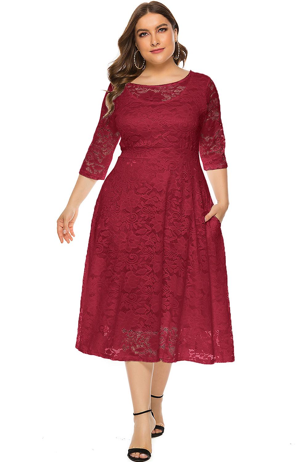 Kaxidy Zarif Dantel Yuvarlak Yakalı Abiye Elbise Midi Kokteyl Elbiseleri