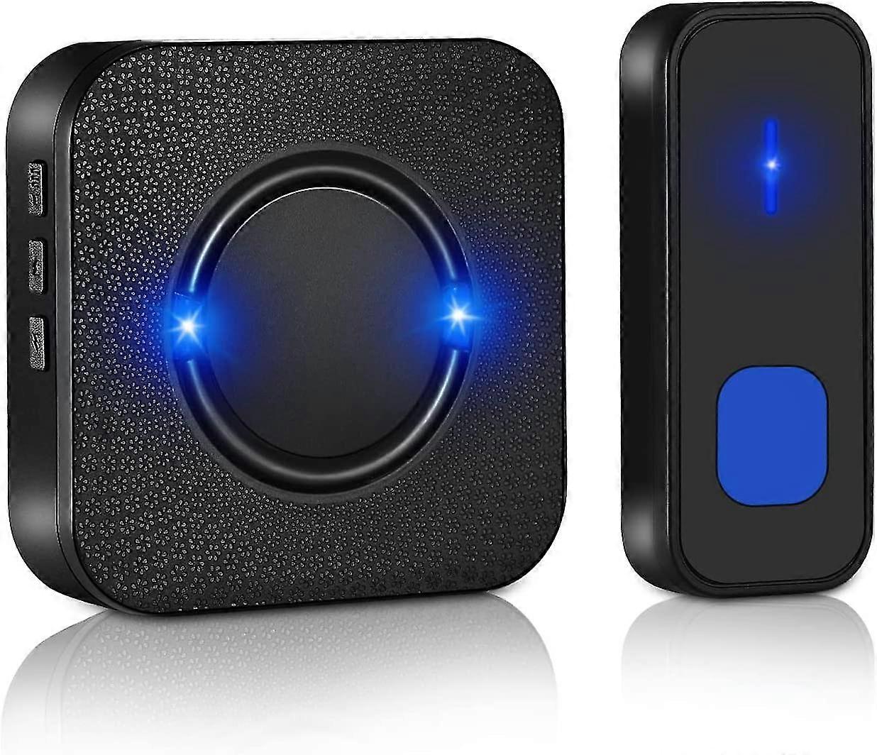 Wireless Doorbell,300 Meters Ip55 Waterproof,with 1 Plug-in Receiver,55 Melodies 5-level Volume,led Flash-black