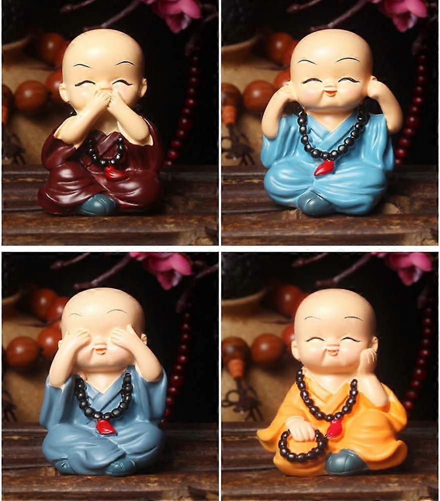 LINJOU 4 قطع تمثال بوذا تمثال الراهب الصغير سيارة لوحة القيادة الديكور مكتب المكتب المنزلي زخرفة هدايا عيد الميلاد