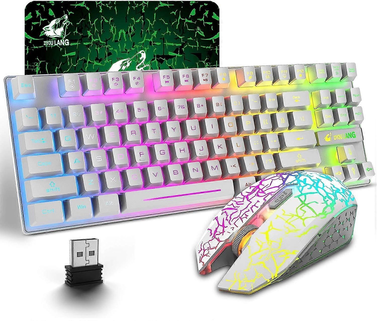 Wireless Gaming Keyboard and Mouse Combo with 87 Keys Rainbow LED Backlight Rechargeable 3800mAh Battery Mechanical Feel