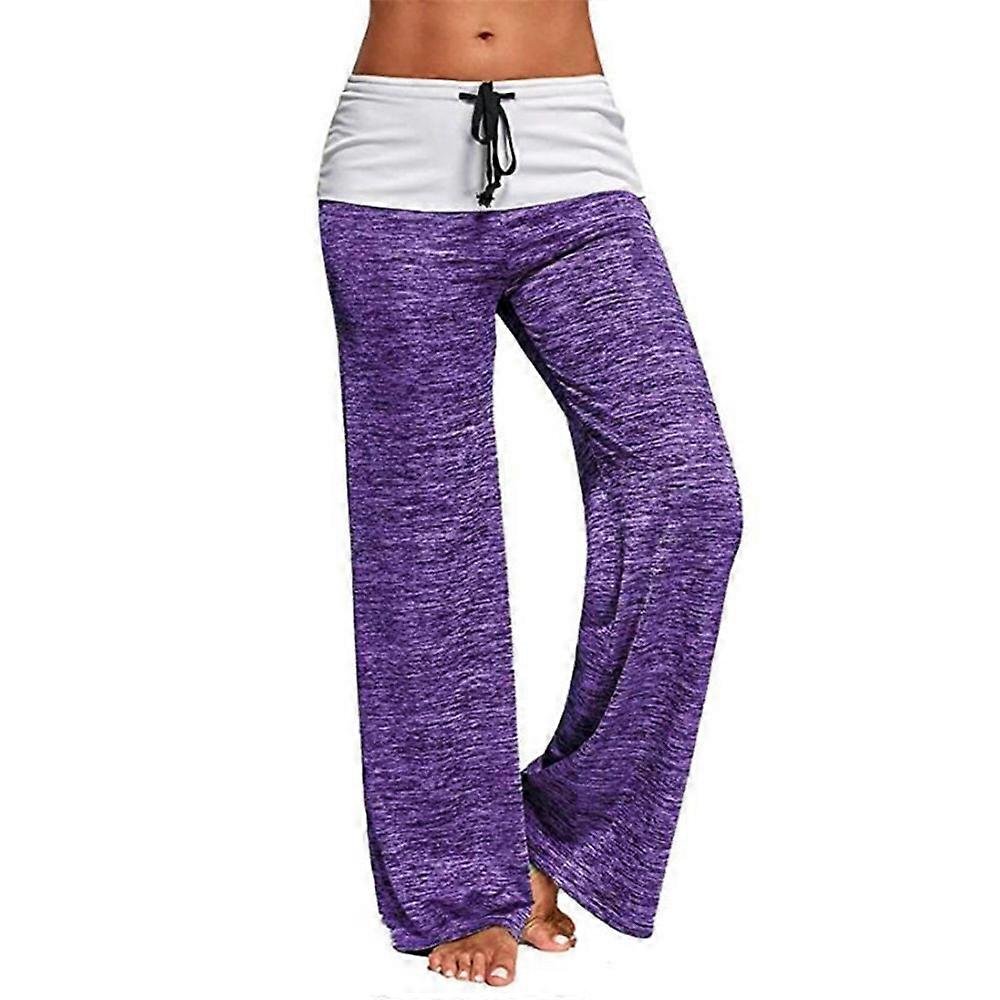 Womens Colorblock Drawstring Casual Loose Yoga Pants Patchwork Gym Sports Pilates Long Trousers