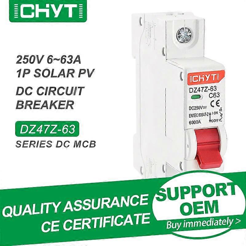 CHYT DZ47Z-63 1P 2P PV Din Rail DC 250V 550V 63A 6kA Solar Air Switch Mini Circuit Breaker MCB For Photovoltaic