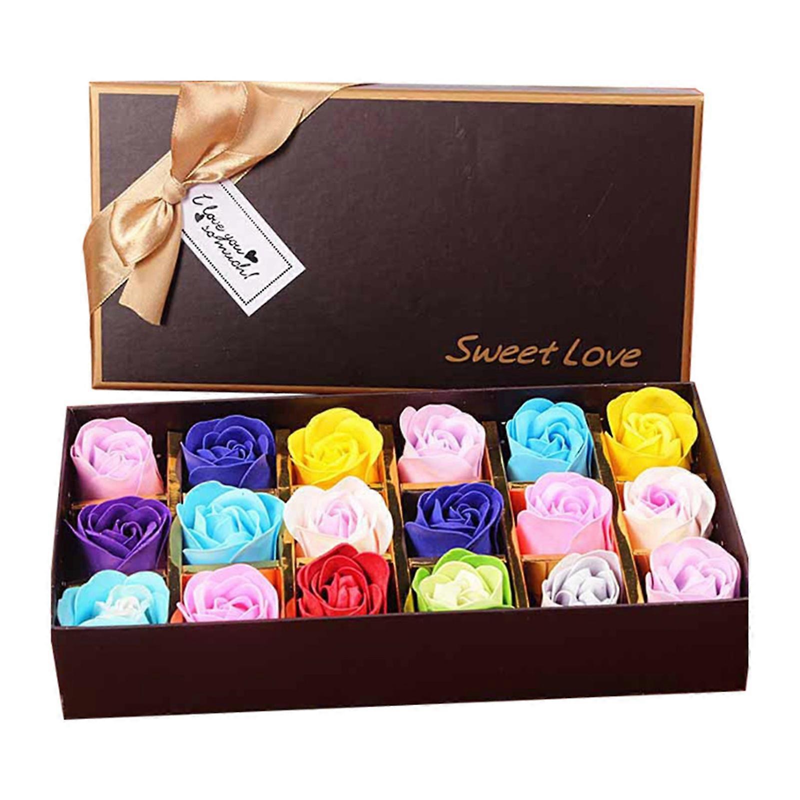 18Pcs/Box Artificial Flower Elegant Fragrant Multicolor High Simulation Soap Flower with Gift Box for Valentines Day Qinhai