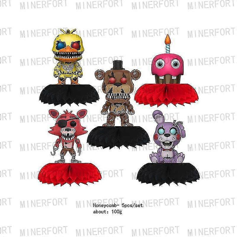 Anime Φιγούρες Πέντε Fnaf Προμήθειες πάρτι γενεθλίων Μίας χρήσης επιτραπέζια σκεύη Χάρτινα πιάτα Κύπελλα μπαλόνια Τούρτα Topper για παιδιά Διακοσμήσεις-Κηρήθρα 5Pcs