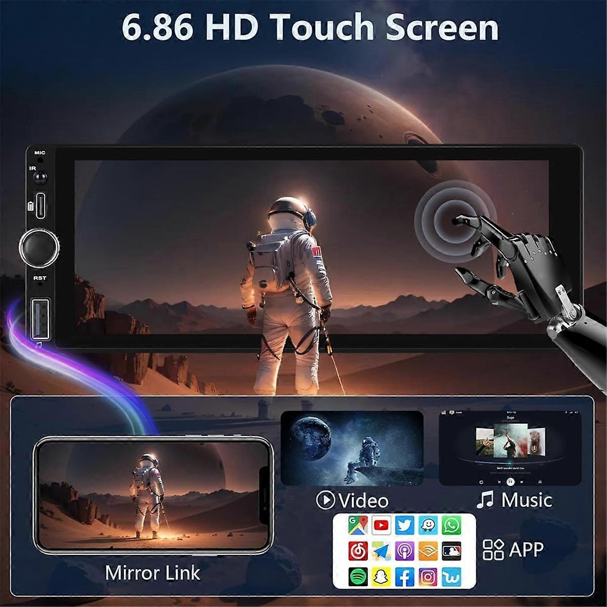6.86 Inch Wireless Carplay Car Stereo Single Din Touch Screen Car Radio with Bluetooth Android Auto USB AUX RDS