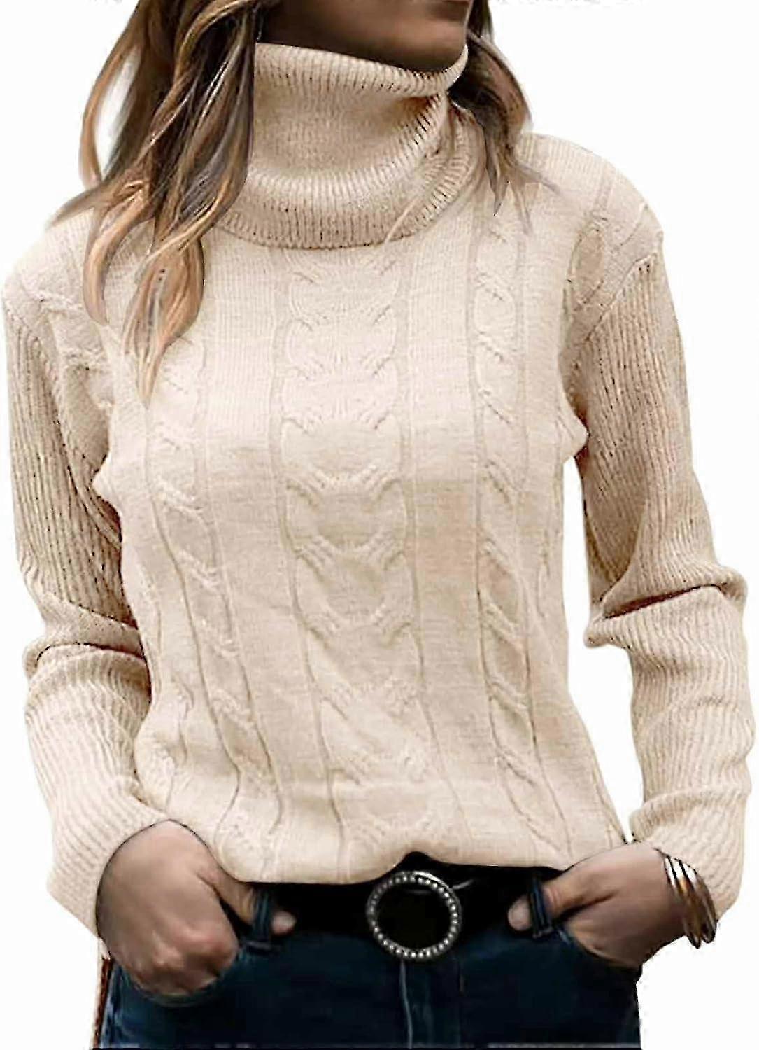 Damen Rollkragenpullover Strickpullover Eleganter Langarmpullover Bequemer elastischer Schnitt Zopfmuster Pullover Zopfmuster