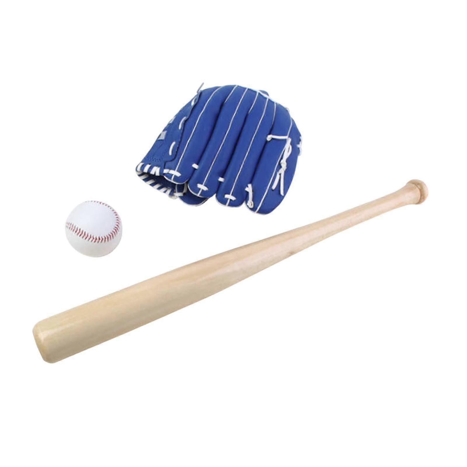 Baseball Bat Set with Baseball Glove and Ball Wooden for Sports Game Playing Blue