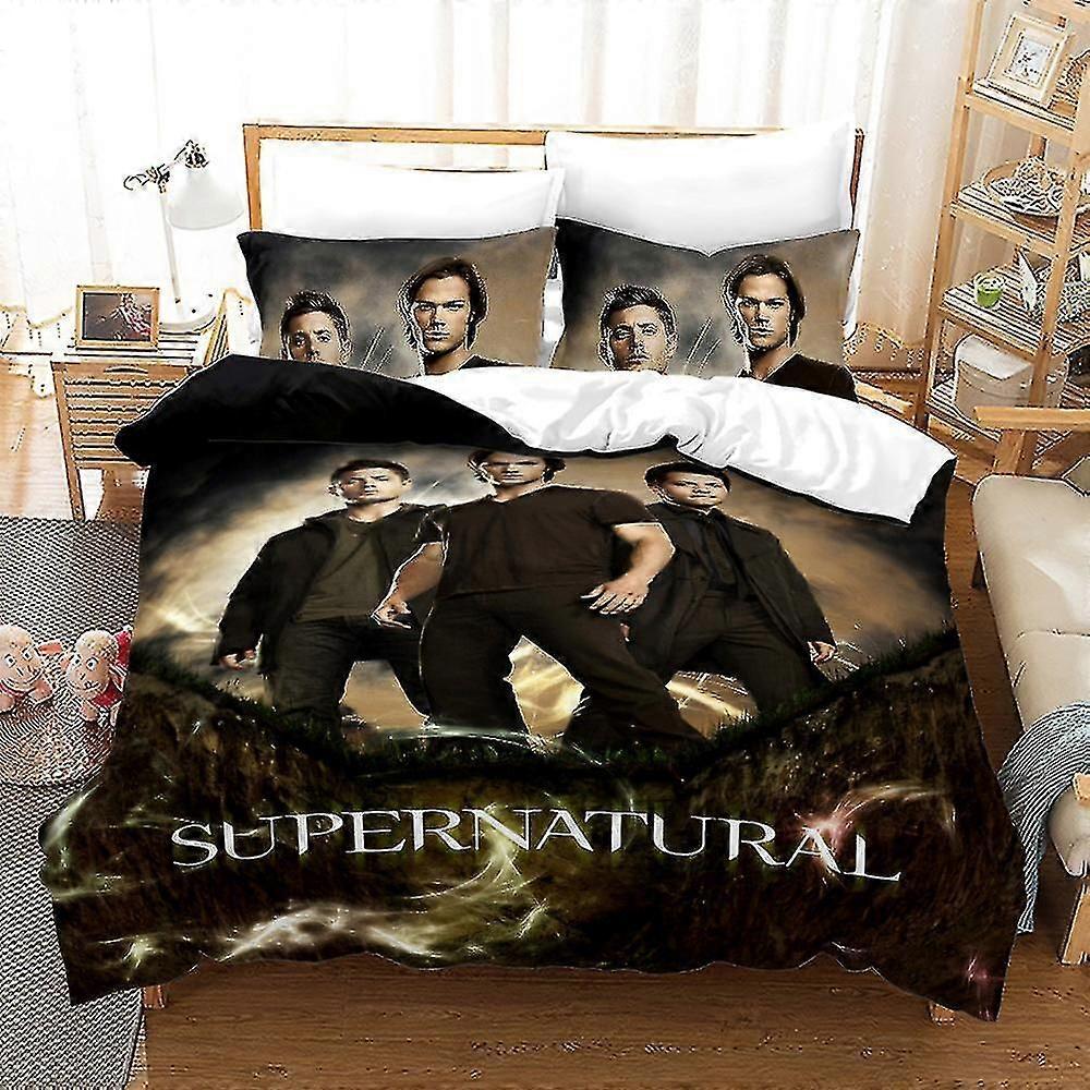 Spn-02 3D-trykt Supernatural 2/3 stk Sengetøy Sett Dynetrekk Dynetrekk Putevar