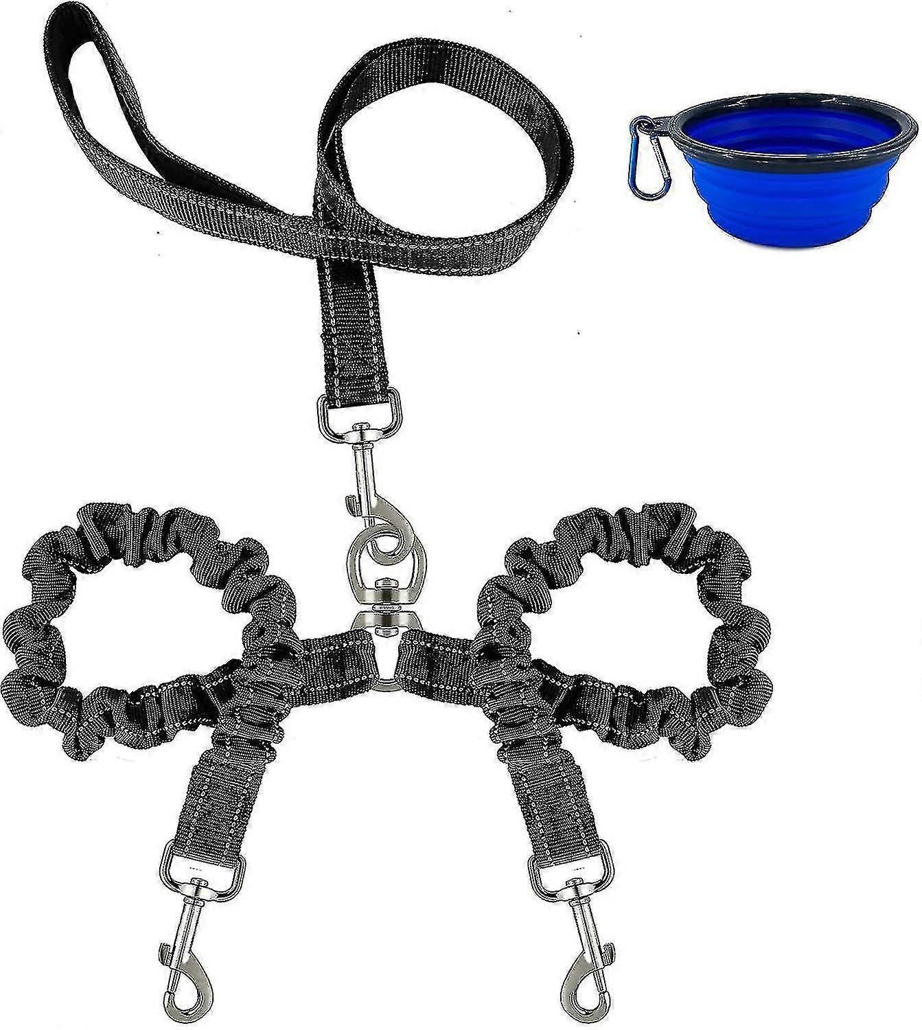 Double Dog Leash, Double Dog Leash With Reflective Hook, Two Adjustable Dog Leashes, Tangle Free 360 Rotation, Bungee Jumping Design, 23 Inch Foldabl