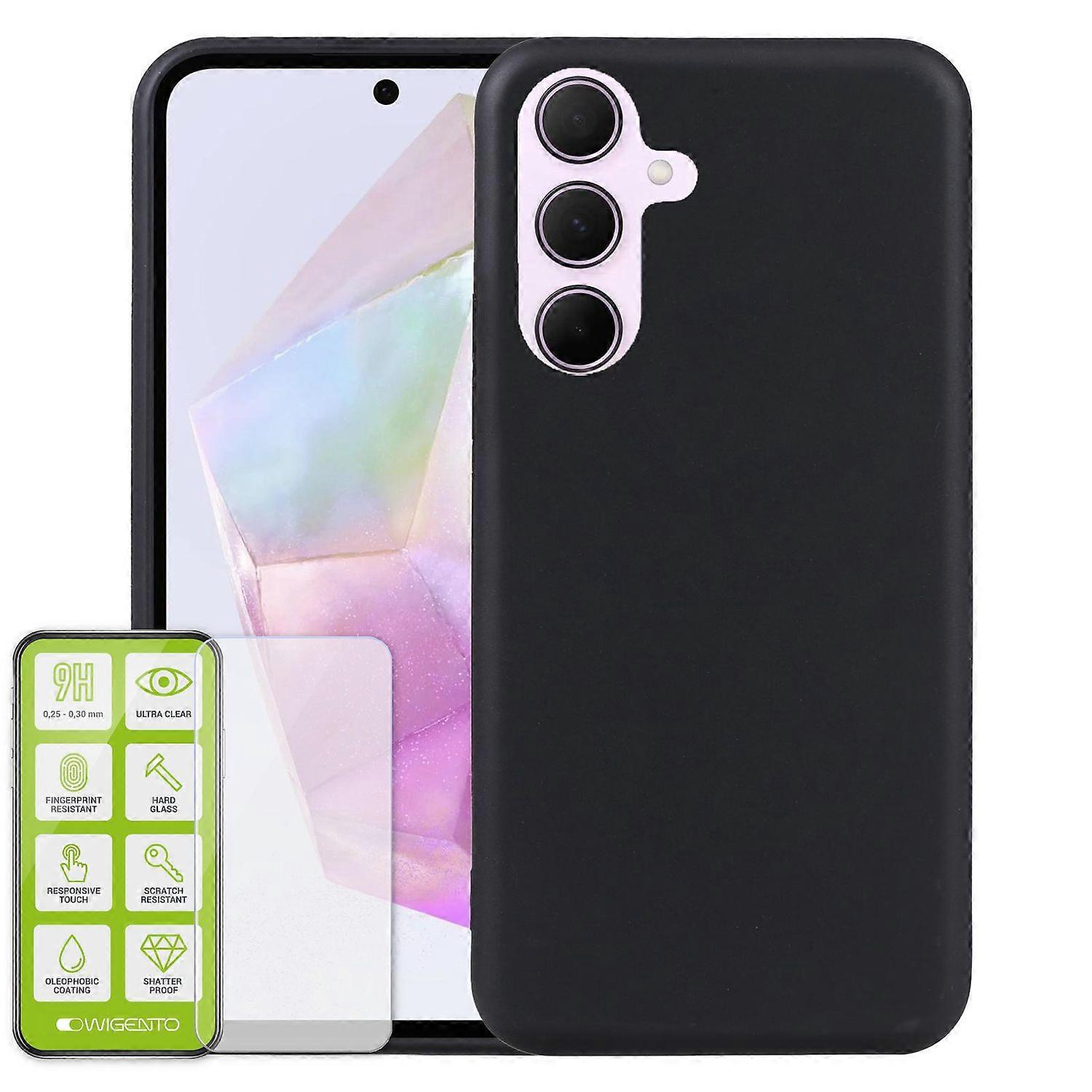 适用于三星 Galaxy A56 / A36 硅胶 TPU 保护壳黑色 + H9 钢化玻璃