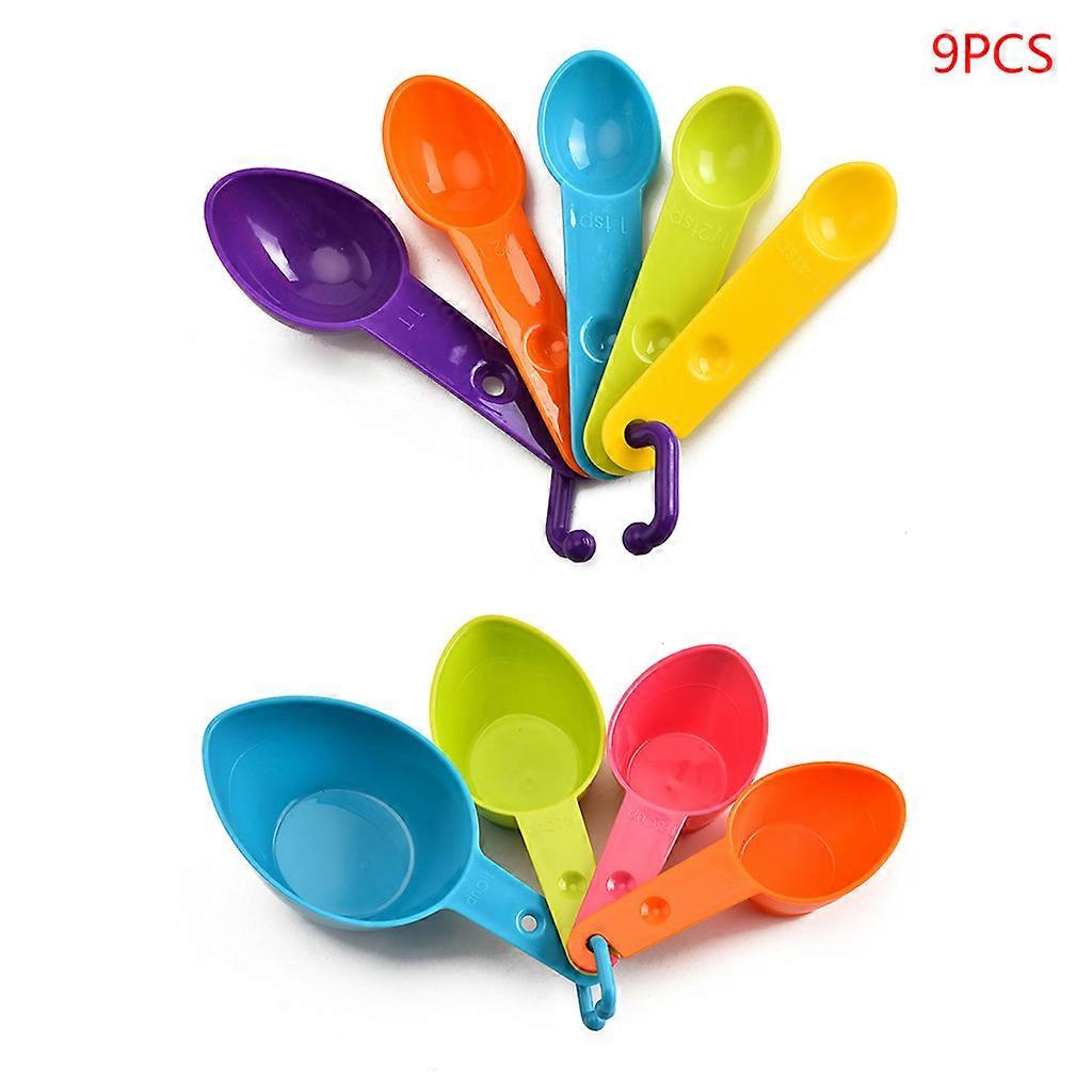 9pcs Colorful Kitchen Measuring Spoon Cup Coffee Sugar Flour Teaspoon with Scale  Multi