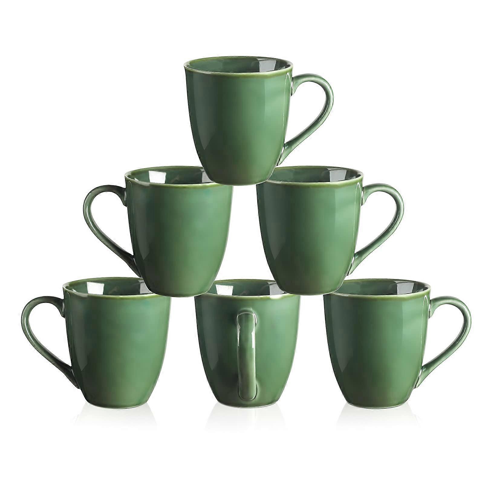 6 mugs glazed green mug set for daily use 12 oz