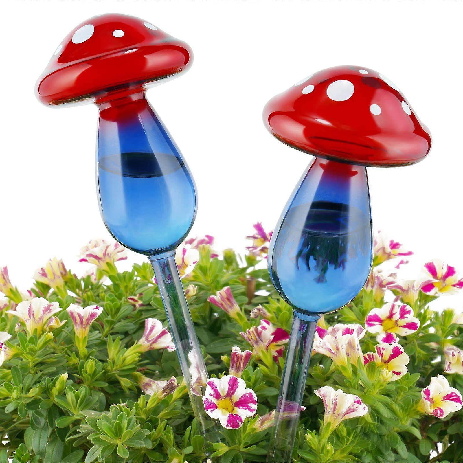 2-Pack Glass Self-Watering Bulbs with Mushroom Spike Design for Indoor and Outdoor Plants, 12 oz Capacity