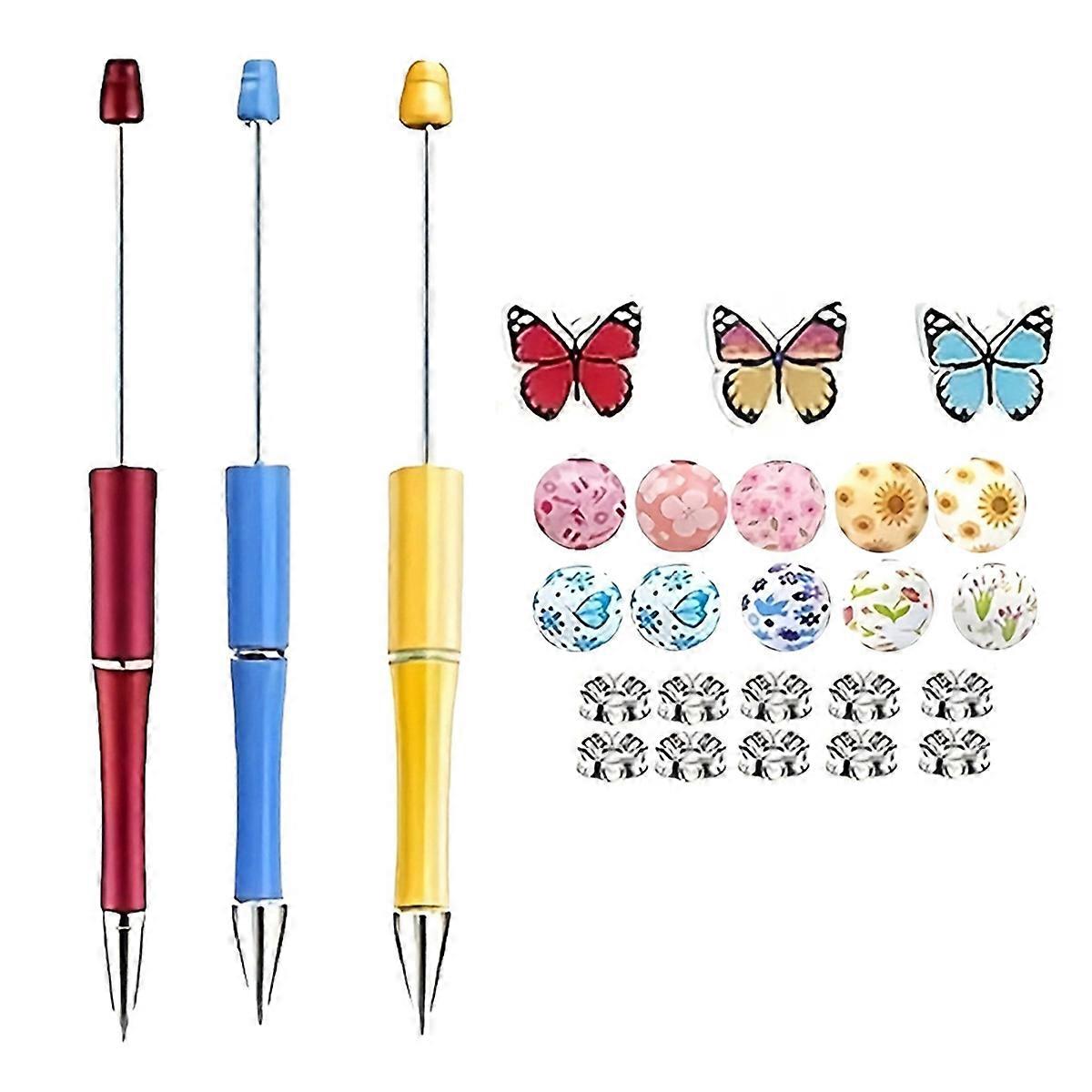 Beadable Pens Bulk with Colorful Silicone Beads for DIY Pen Making Kit for Women Kids Students Office School