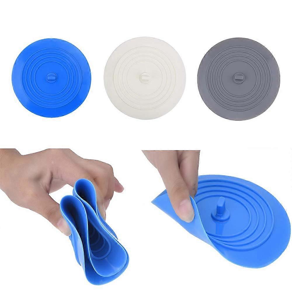 3pcs silicone flat sink plug blue, white and gray