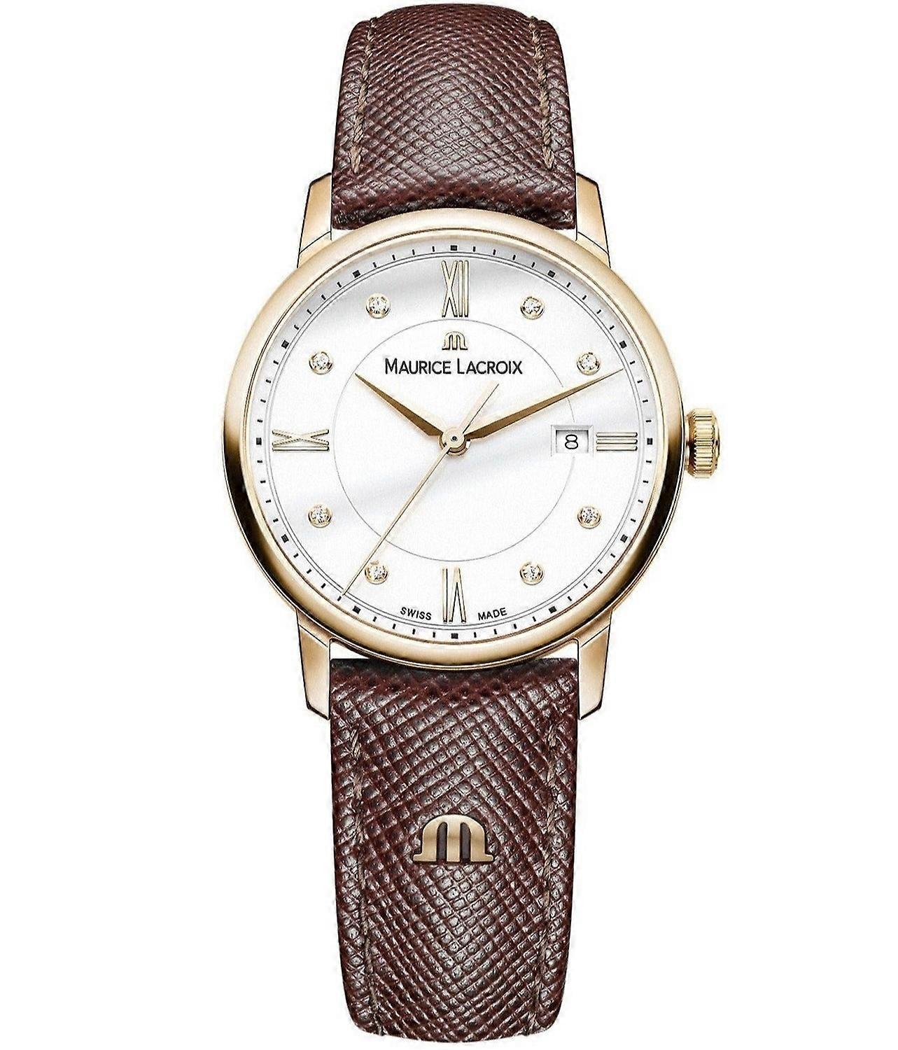 Maurice Lacroix ELIROS Watch Date 30mm Gold White Dial Set With 8 Diamonds
