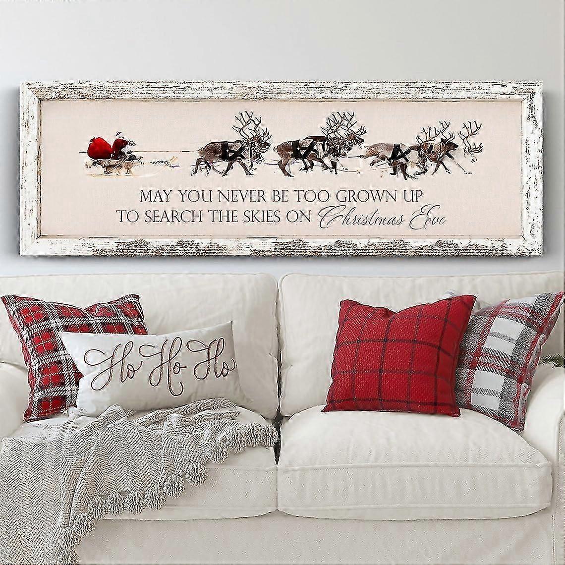 عيد الميلاد علامة ديكور الحائط ، قد لا تكبر أبدا للبحث في السماء عشية عيد الميلاد ملصق طباعة لوحة سانتا كلوز الرنة مزلقة قماش