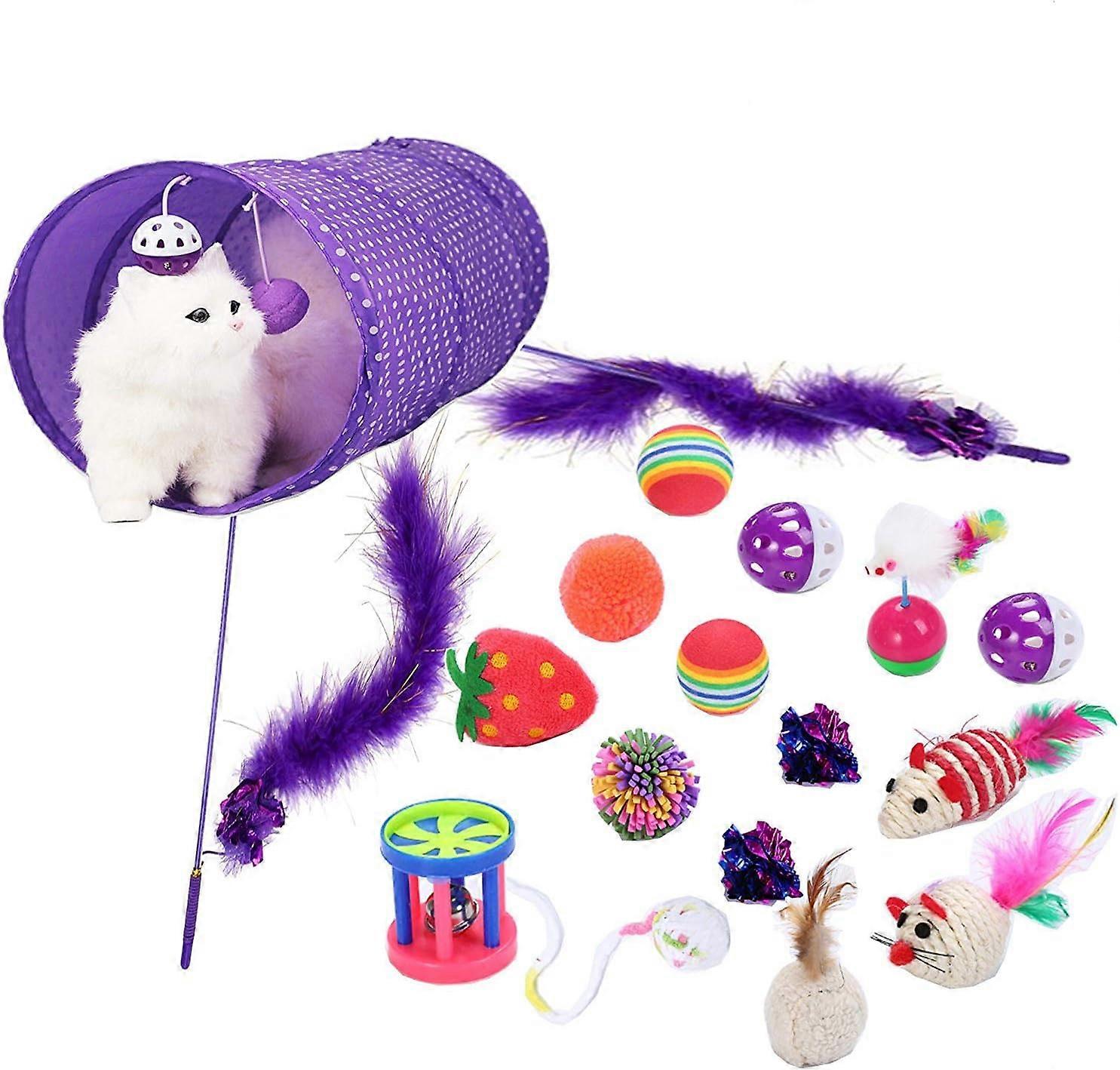 Cat toy set, 17 pieces cat toys |Cat Fishing Mouse Balls Cat Toys |Handmade Colorful Plush Bouncy Ball |Catnip toys for cats