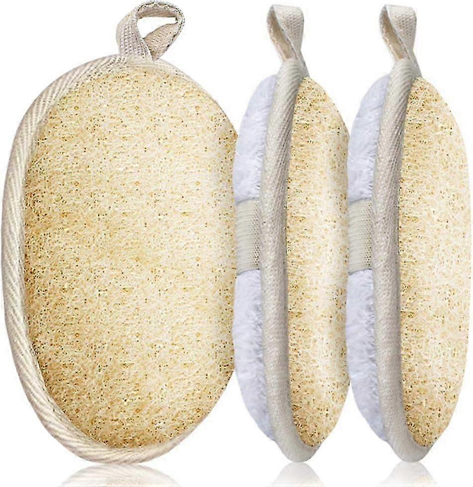 3 حزم تقشير اللوف منصات الإسفنج، كبيرة 5x 7-100٪ الطبيعية اللوف وتيري مواد القماش، قسط اللوف الإسفنج الغسيل الجسم قفاز إغلاق الجلد ل