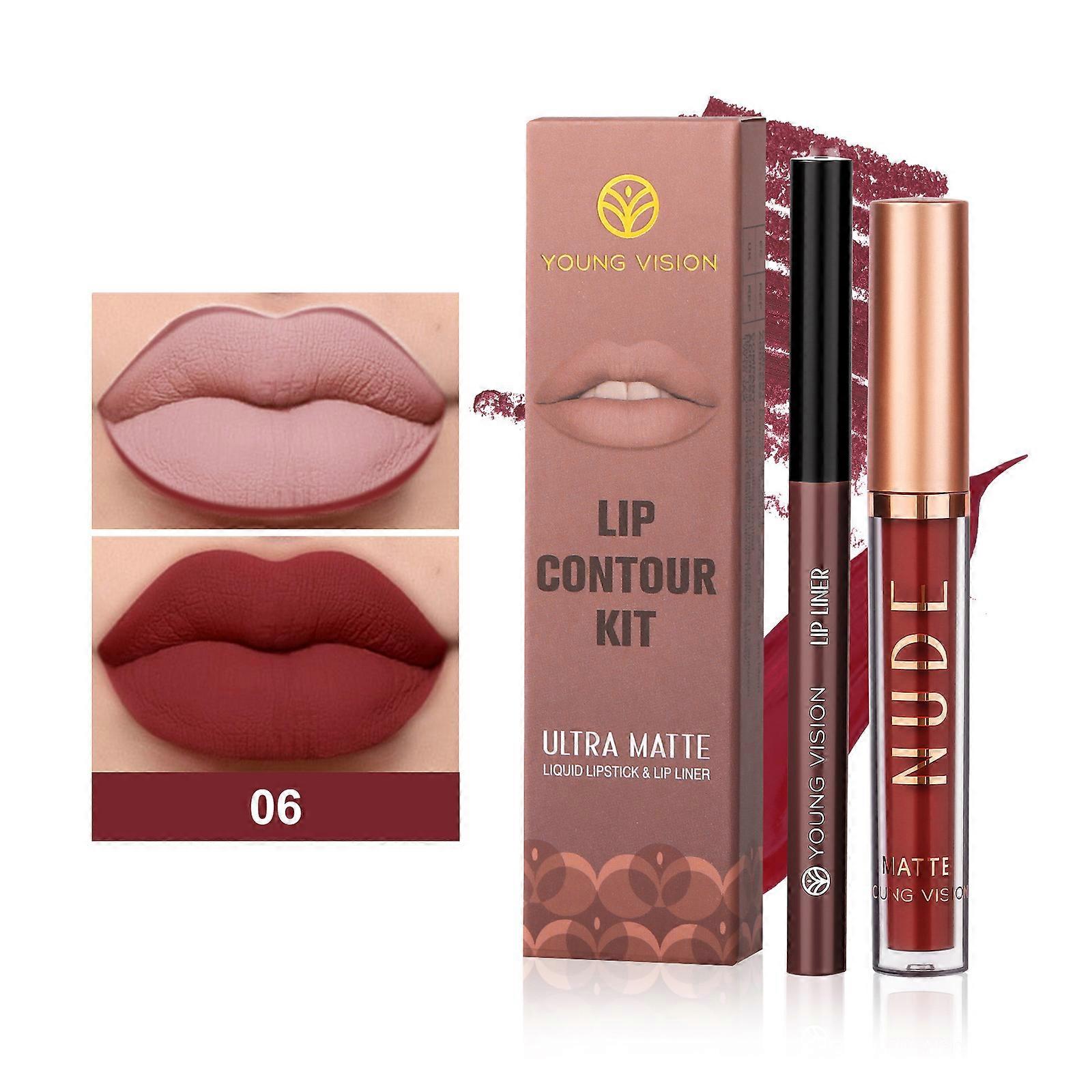 2x Lip Liner Pencil Nude-Lip Gloss Combination Makeup Liquid Lipstick Waterproof Sexy Red Lip Contour Tint Kit Cosmetics Multicolor