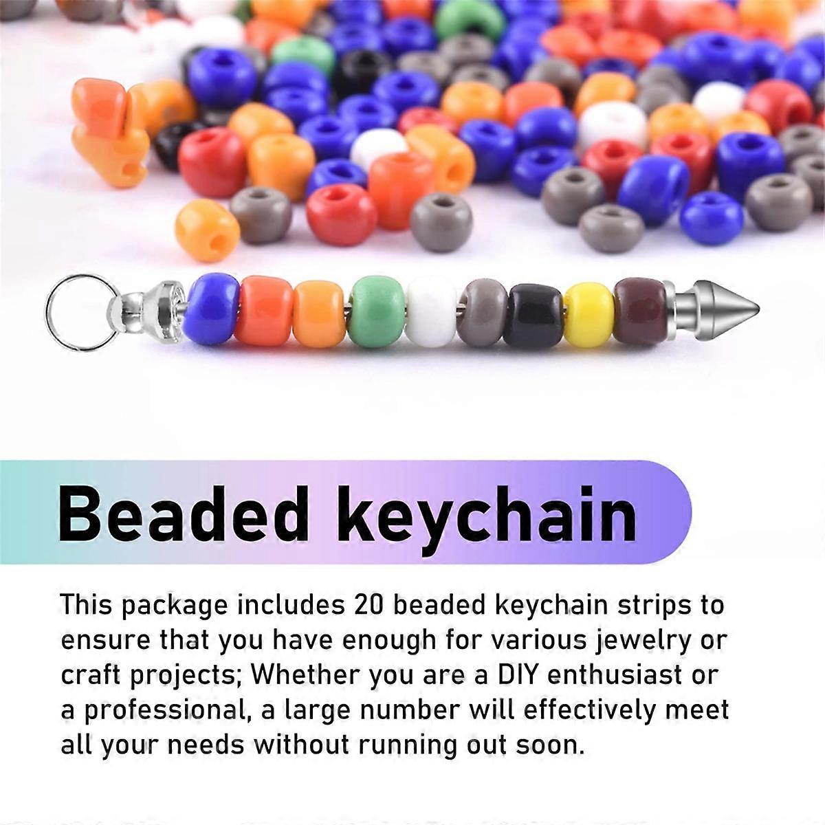 20pcs Beaded Keychains Silver Metal Keychain Making Supplies Beaded Keychains Bulk DIY Project Gift 