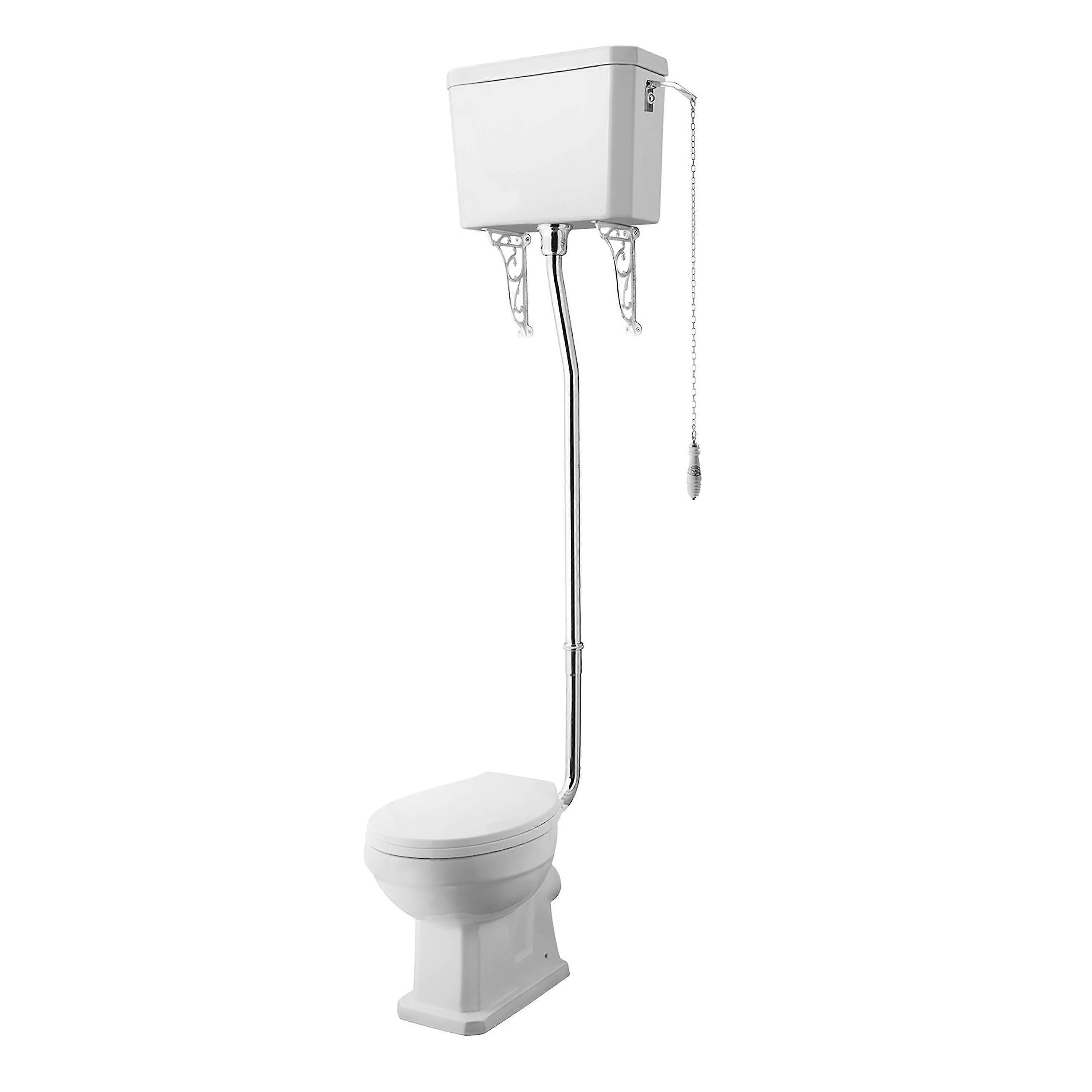 Traditional High Level Toilet Pan, Cistern, Flush Pipe Kit  - White