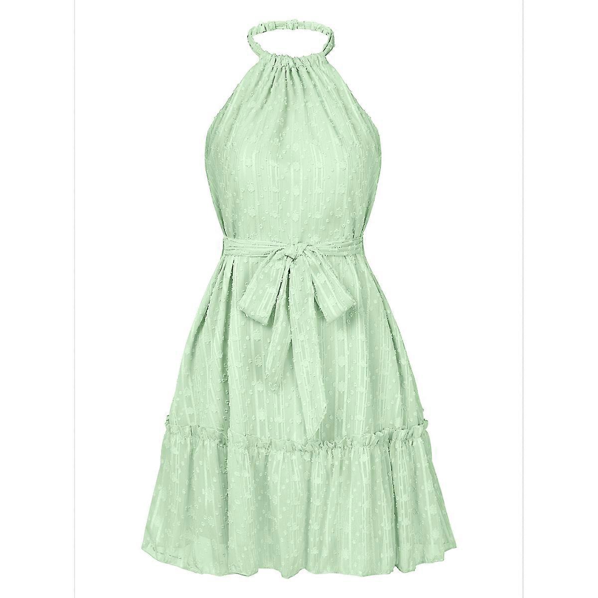 Sleeveless Backless Ruffle Dress Green S