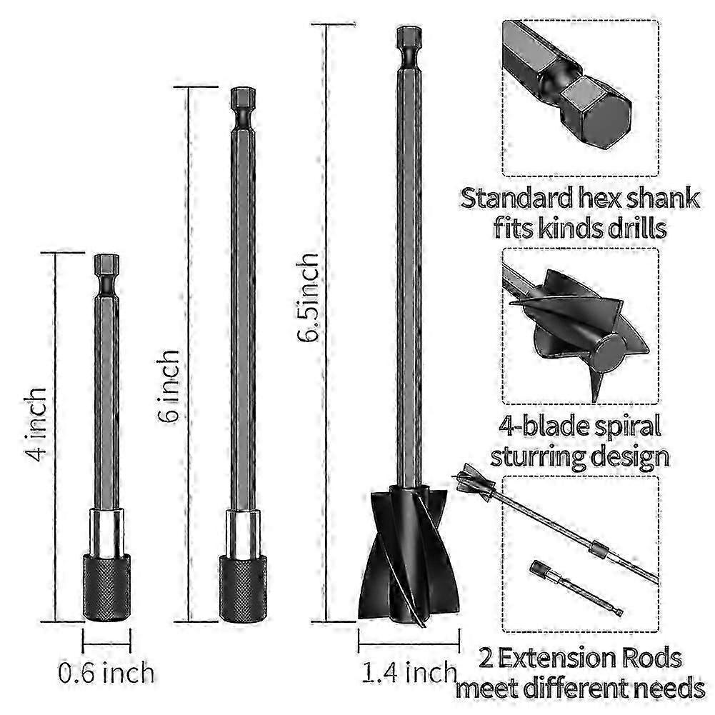 5Pcs Resin Mixer Paddles with 2 Extension Rods, Epoxy Mixer Attachment for Powerful Mixing, Reusabl