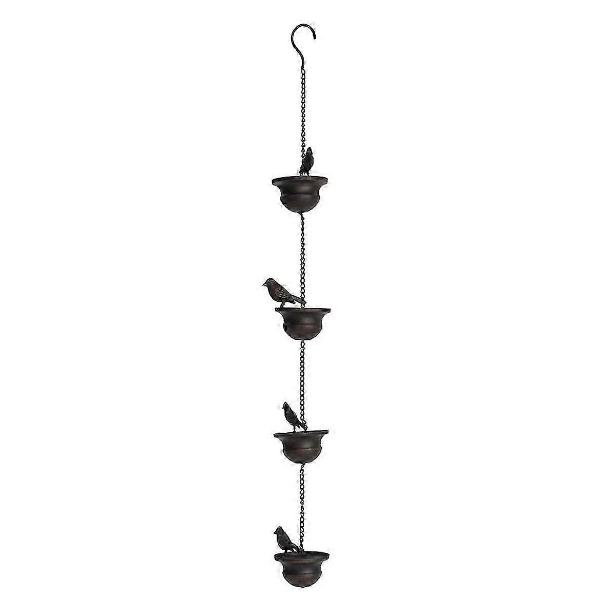 Mobile Birds on Cups Rain Chain compatible with Outside, Rain Chains compatible with Gutters Downspouts, Dark Bronze 4 Bird