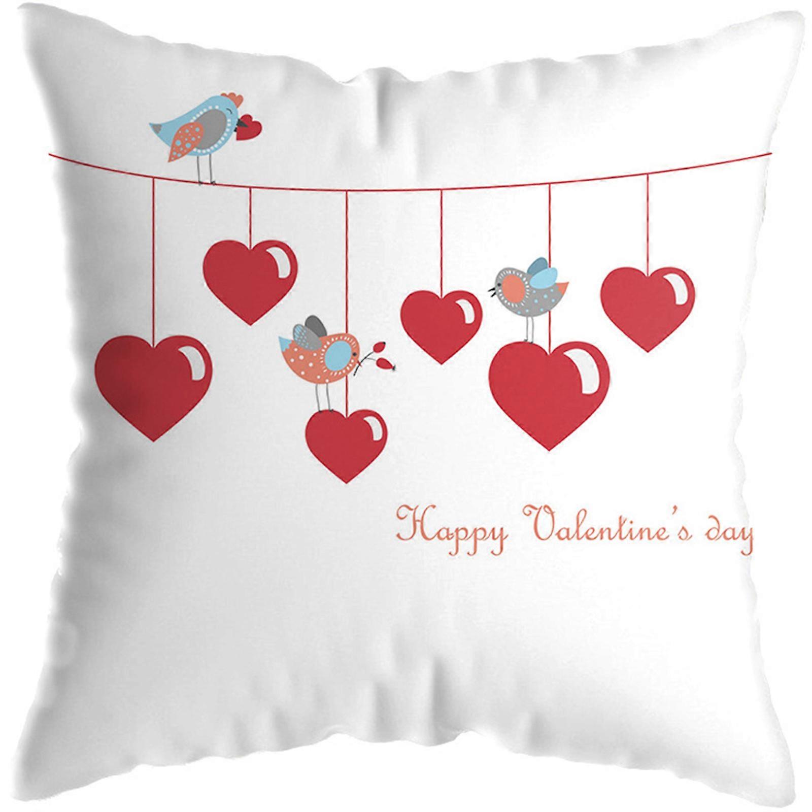 Happy Valentines Day Throw Pillow for Case Soft Plush Romantic Red Love Heart Letters Rose Print Decorative Cushion Cove