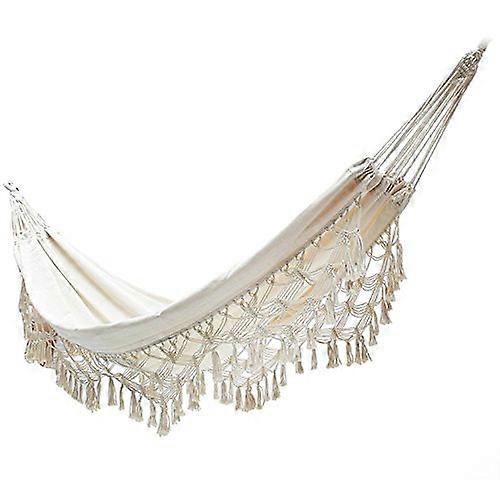 Bohemian Style White Hanging Hammock Chair for Indoor and Outdoor Use, Soft Cotton Material, Durable Design