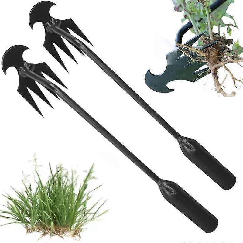 Weed Puller Tool, 4-Teeth Dual-Purpose Manual Weeders, Uprooting And Removal Tool, 2-Pack 12-Inch Garden Weeding Tools
