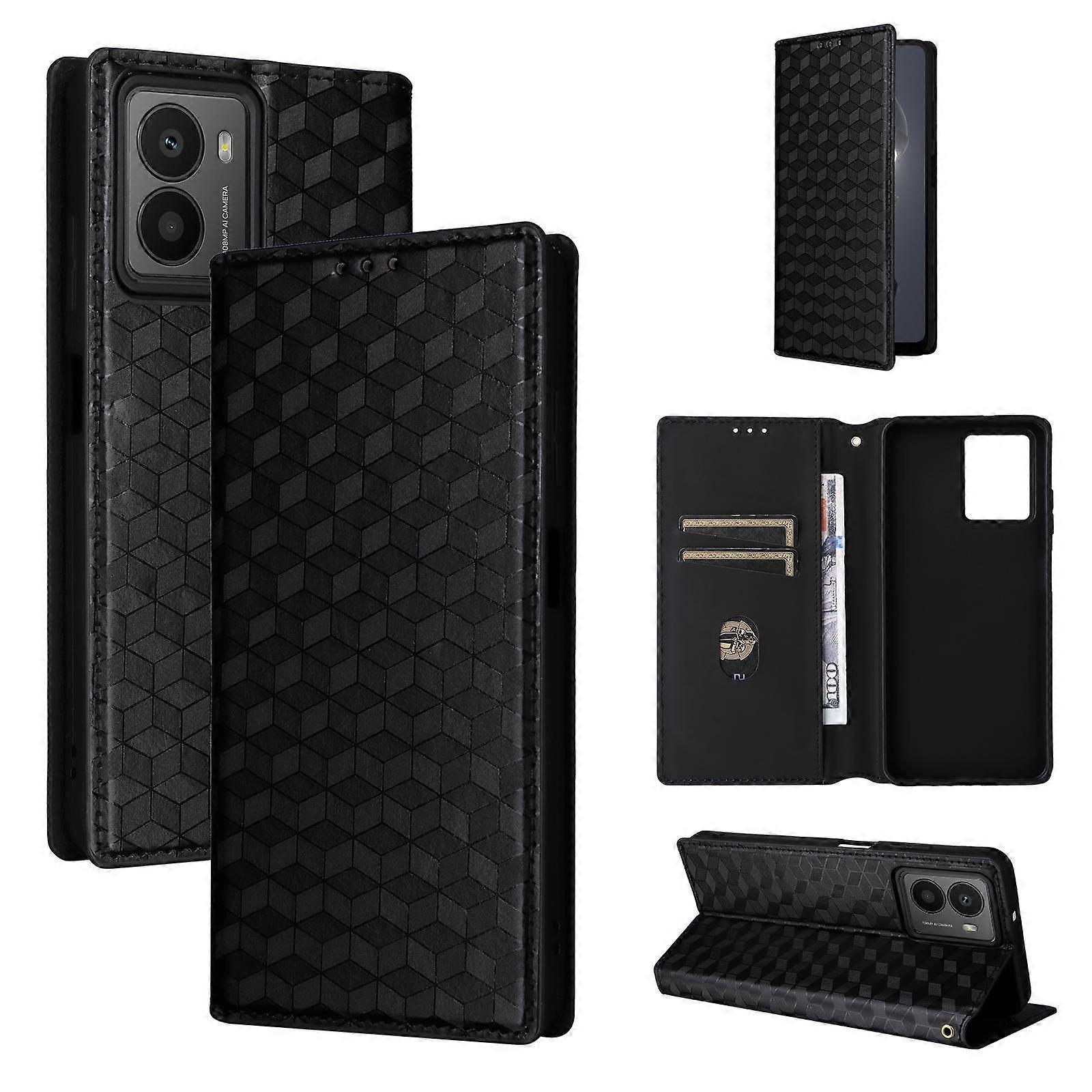 Cubic Grid Texture Flip Leather Phone Case