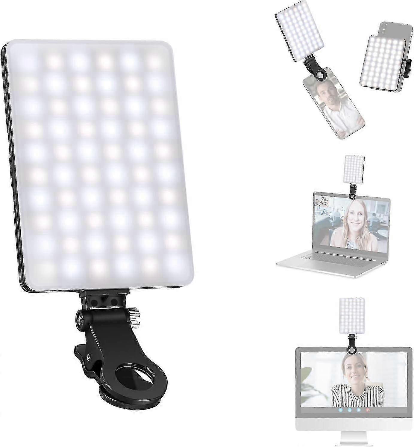 NEEWER Selfie Light with Front & Back Phone Clip, High Power 60 LED 2000mAh Rechargeable CRI 95+, 3 Light Modes, Portable Clip on Light for Tablet/Lap