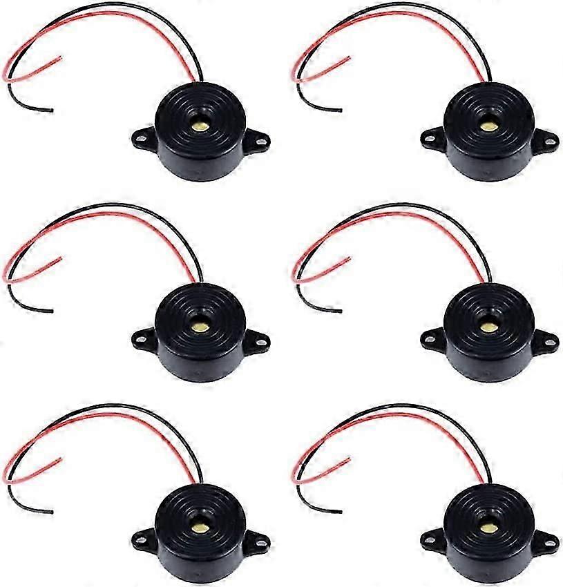6pcs Electronic Buzzer - DC 3-24V - 85dB Sound Alarm - Continuous/Intermittent - Black
