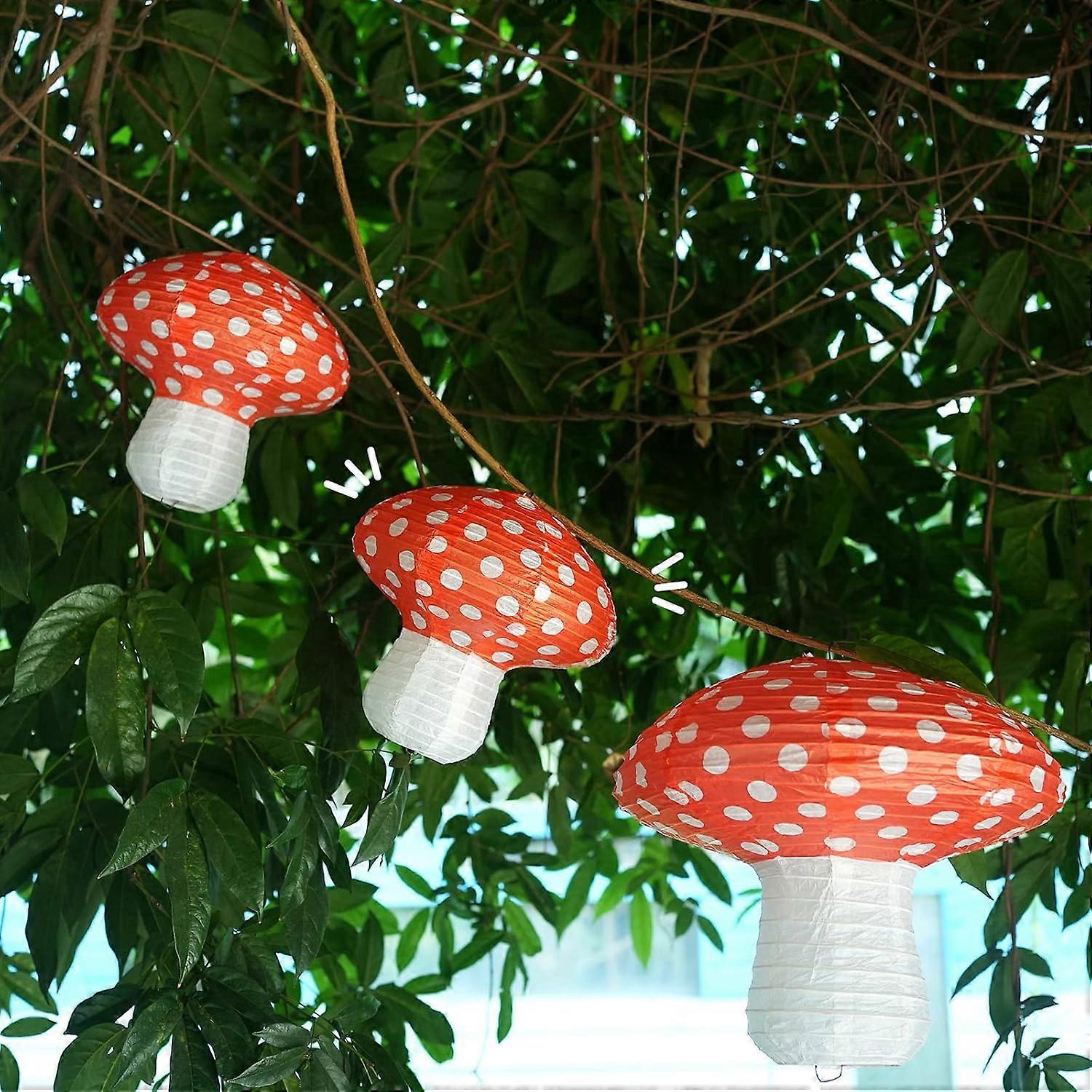 6-Pack 3D Red Mushroom Paper Lanterns - Hanging Decor For Forest & Fairy Party