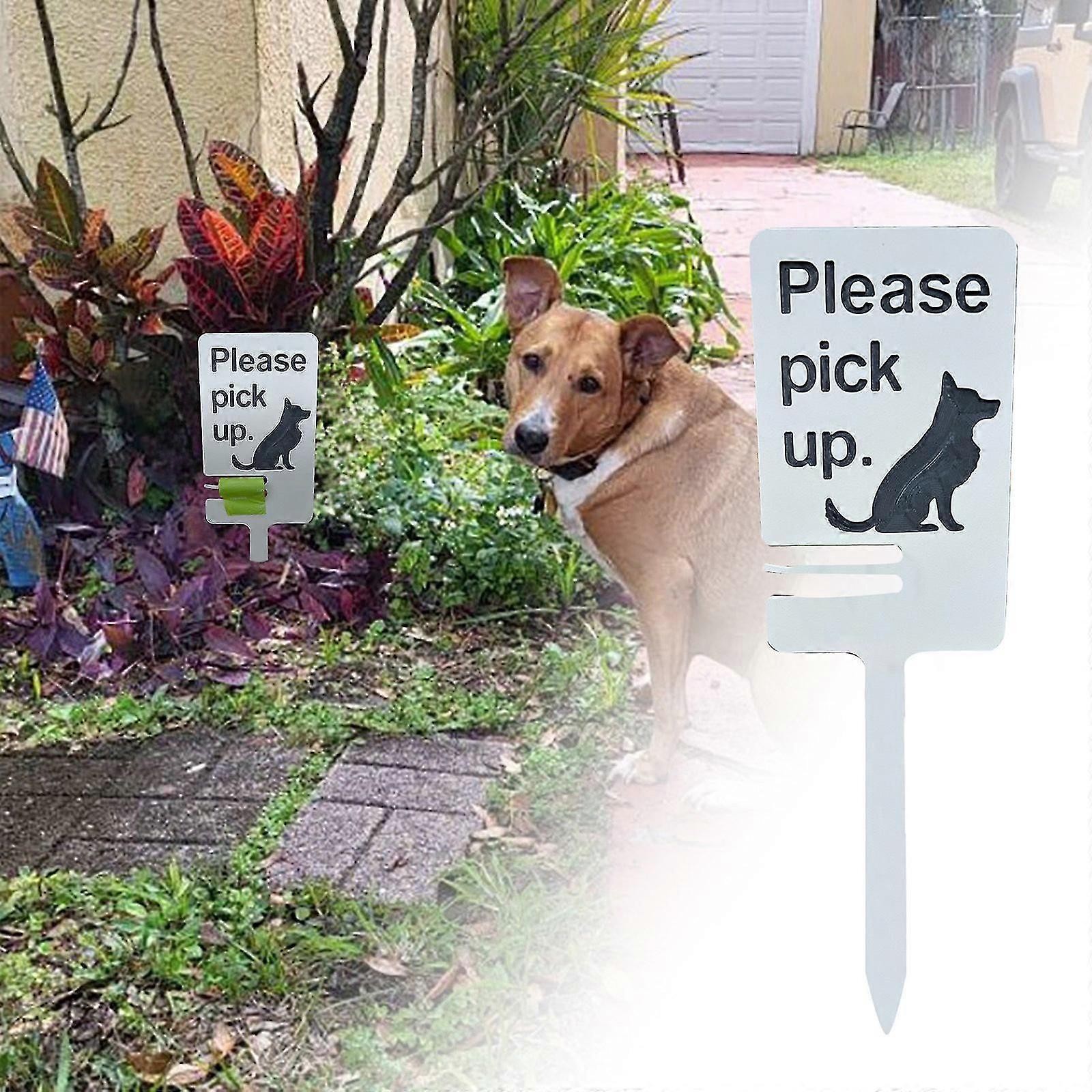 Dog Poop Sign With Bag For Yard Holder Please Pick Up Sign 35x12cm