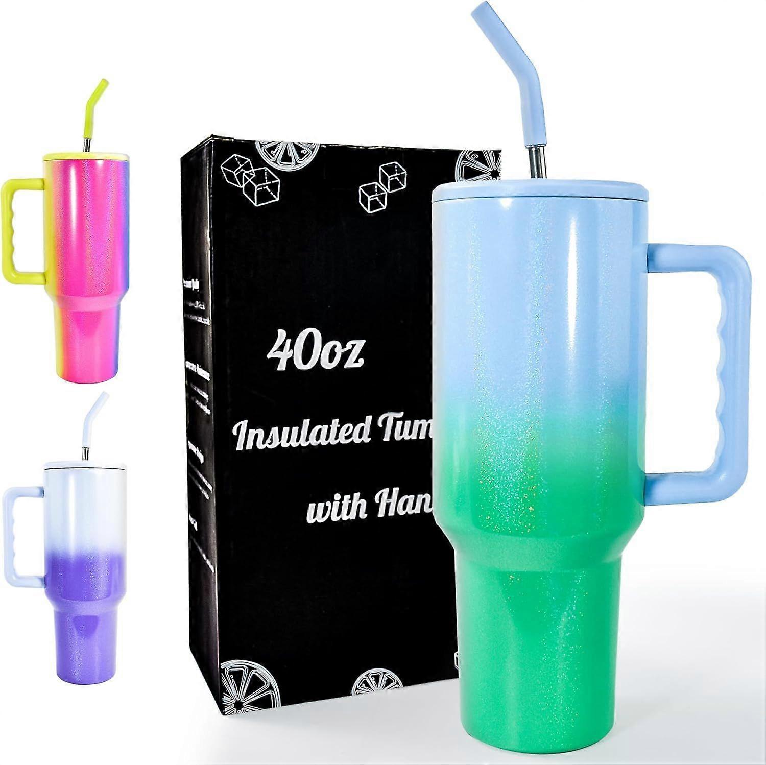 40 oz Tumbler with Straw and Lid, Stainless Steel Travel Mug with Handle, Reusable Coffee Cups, Gradient Vacuum Insulated Mug, for Iced Tea or Coffee