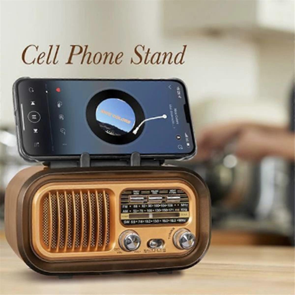 Radio portable rétro - AM/FM/SW, Bluetooth, solaire/batterie D/USB-C, lecture TF/USB, son vintage