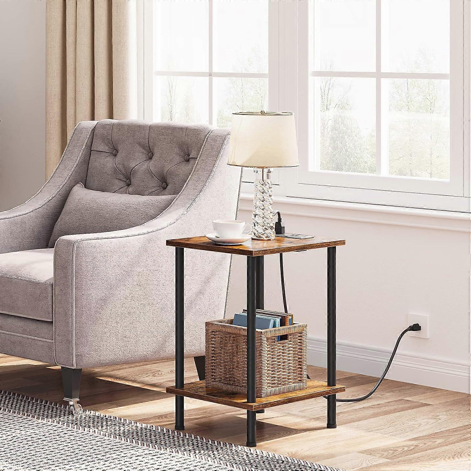 Side Table with Charging Station, Set of End Tables with USB