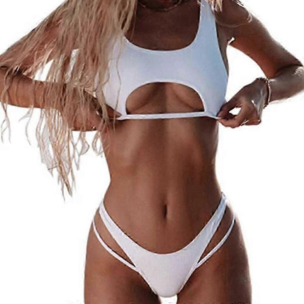 Dambikini med rund halsringning och vadderad utskärning, spionstring