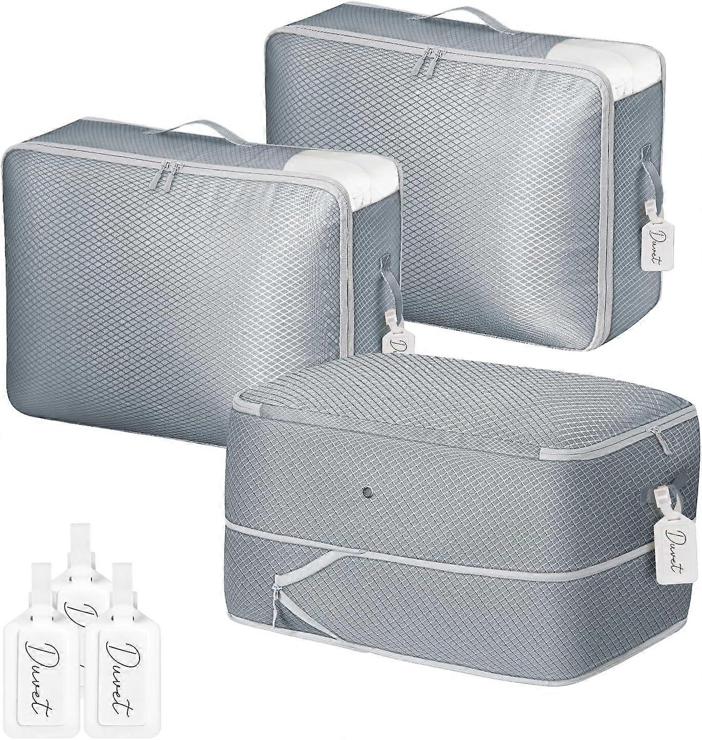 Space-Saving Compression Storage Bags - 3 Pack Foldable Duvet Storage Organisers Large Compression Packing Cubes with Clear Window for Moving, Dorm, D