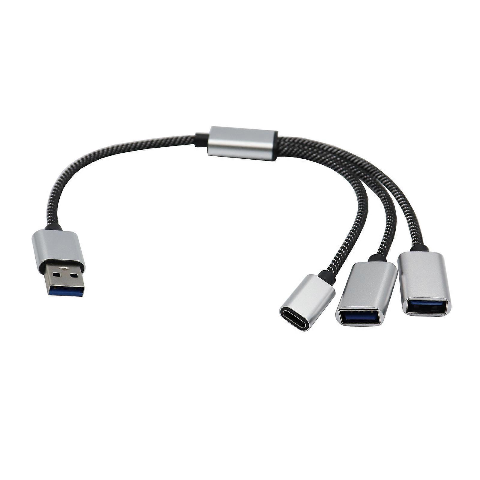 USB 2.0 Extension Cable, 1 to 3 Multiports Adapter with USB C Port for Data Transfer and Charging Cord Flexible Cable