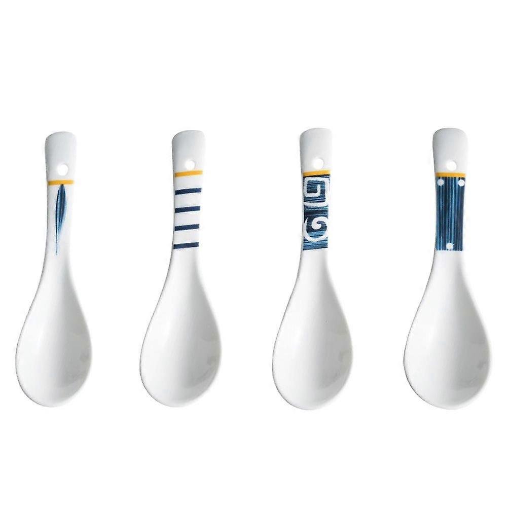 4pcs Japanese Style Ceramic Spoons Simple Soup Spoon Home Spoon Tableware