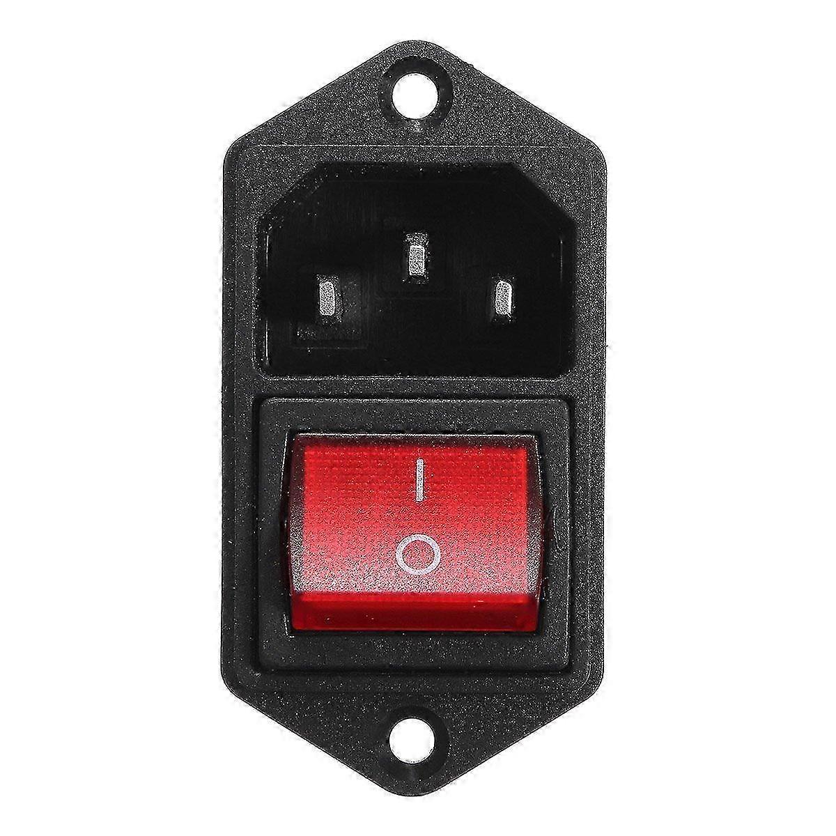 1pcs 10A 250V 3Pin IEC320 C14 Inlet Module Fuse With Switch Male Power Socket -Red-
