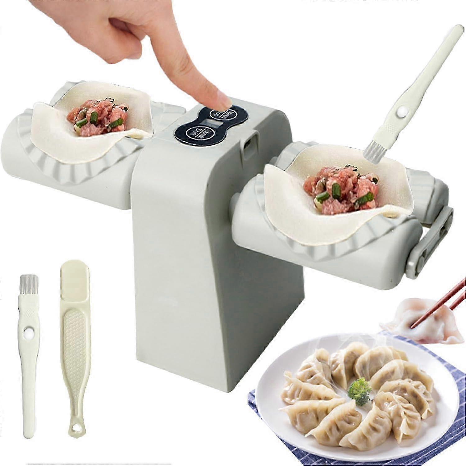 Electric Dumpling Maker, Double Head Dumpling Maker Press, Maker Machine Automatic Rapid Formin(Grey) SZRH